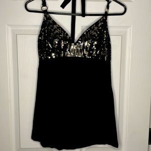Black Tie Strap Glitter Top